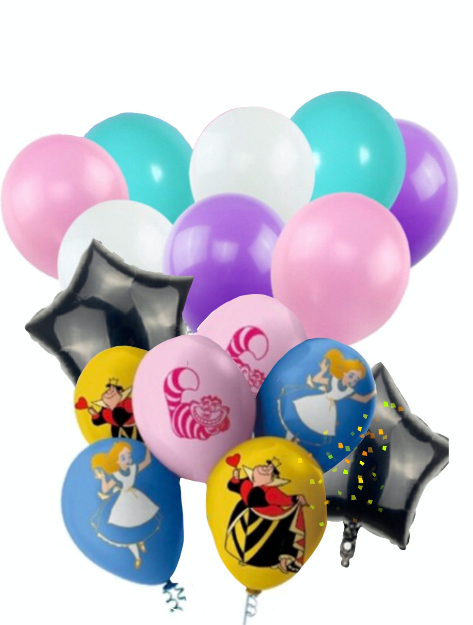 Alic.e Balloons 20pcs/Poker Aluminum Film Balloon Hearts  Checkerboard/Halloween Girl Princess Birthday Decorations/Mushroom  Balloons/Alice in
